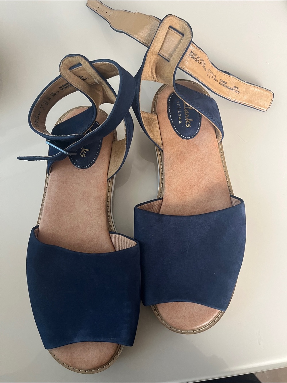 Clarks Navy Suede Open-Toe Ankle-Strap Sandals